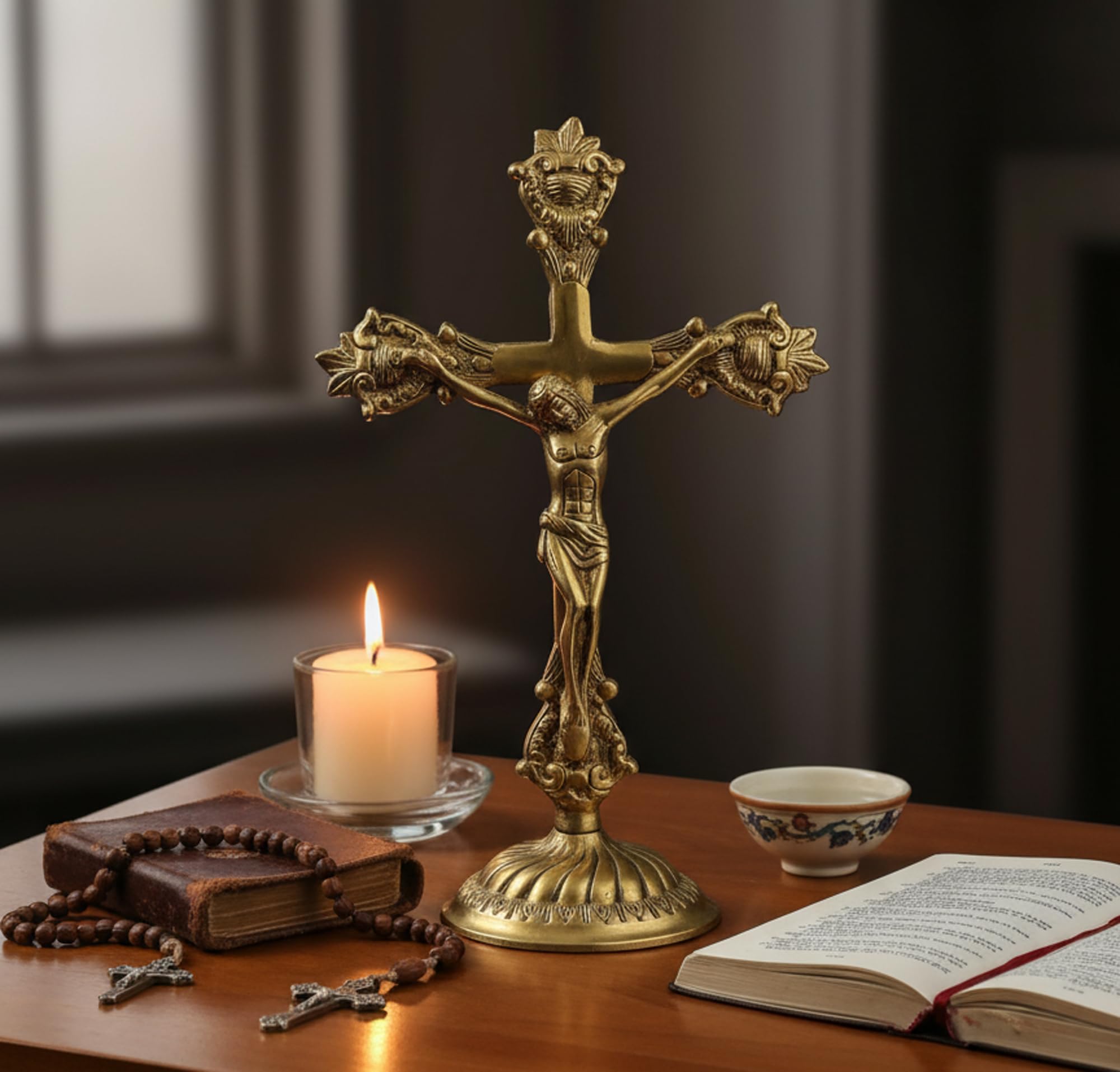 アンティーク キリスト像 真鍮 十字架 44cm ヴィンテージ雑貨 真鍮製アンティーク十字架（キリスト磔像付き） | ORATIO